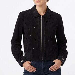 Nancy Bolen City Girl Black Rhinestone Zip Jacket Womens XS Made In USA